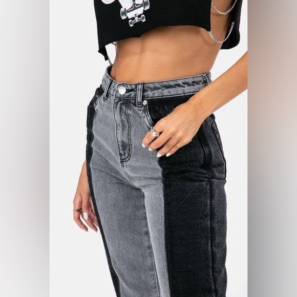 Adika Jeans Two Toned Gray Black Tapered Ankle High Rise Cotton Dark Wash - Picture 2 of 6